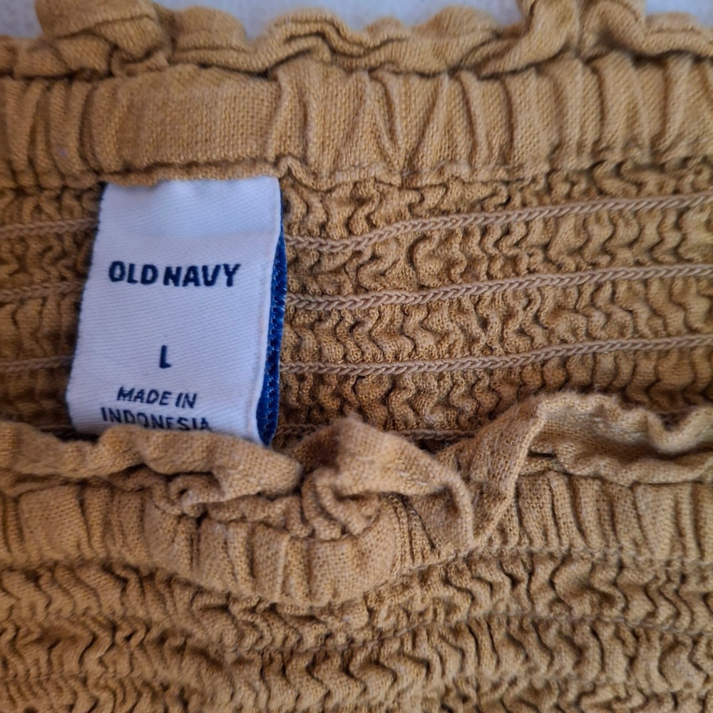 OLD NAVY Womens Yellow Linen Blend Smocked Peplum Top Square Neck Puff Sleeve L - Picture 3 of 7
